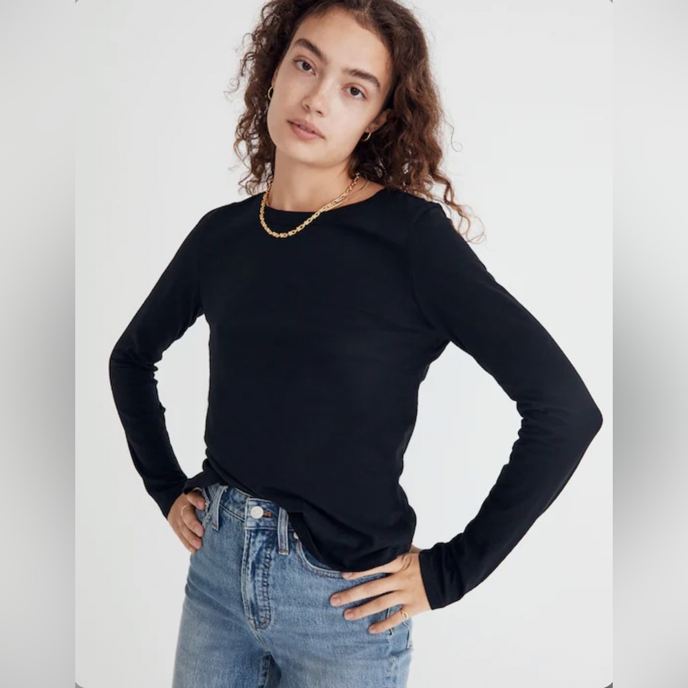 NWT Madewell Whisper Organic Cotton Rib-Crewneck Long-Sleeve Tee
